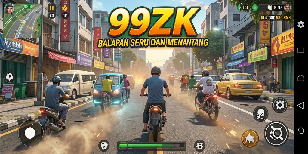 Tampilan luar biasa dari gameplay balapan 99ZK yang mendebarkan.