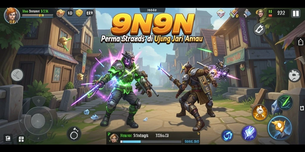 Screenshot gameplay 9N9N yang menunjukkan strategi pertempuran yang menegangkan.