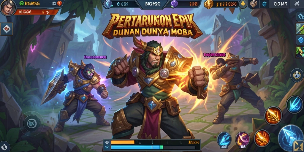 Tampilan gameplay MOBA yang intens dan menegangkan.