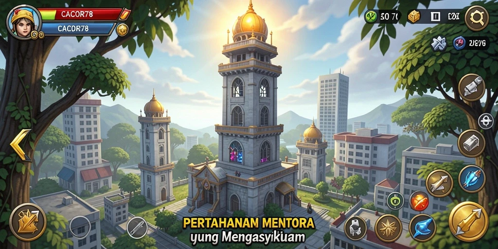 Tangkapan layar menampilkan gameplay menara pertahanan yang mendebarkan.