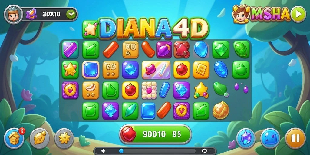 Screenshot gameplay menunjukkan momen seru dan warna-warni dalam DIANA4D.