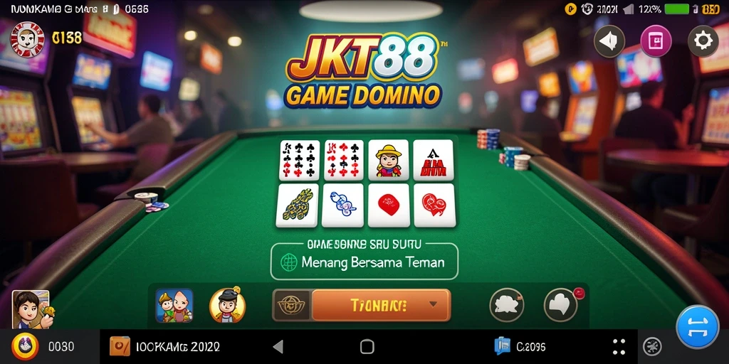 Screenshot JKT88 menampilkan gameplay domino yang menyenangkan dan interaktif.