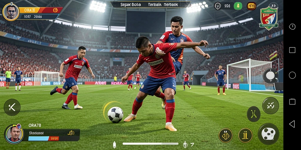 Gameplay ORA78 yang menampilkan aksi sepak bola yang seru dan mendebarkan.